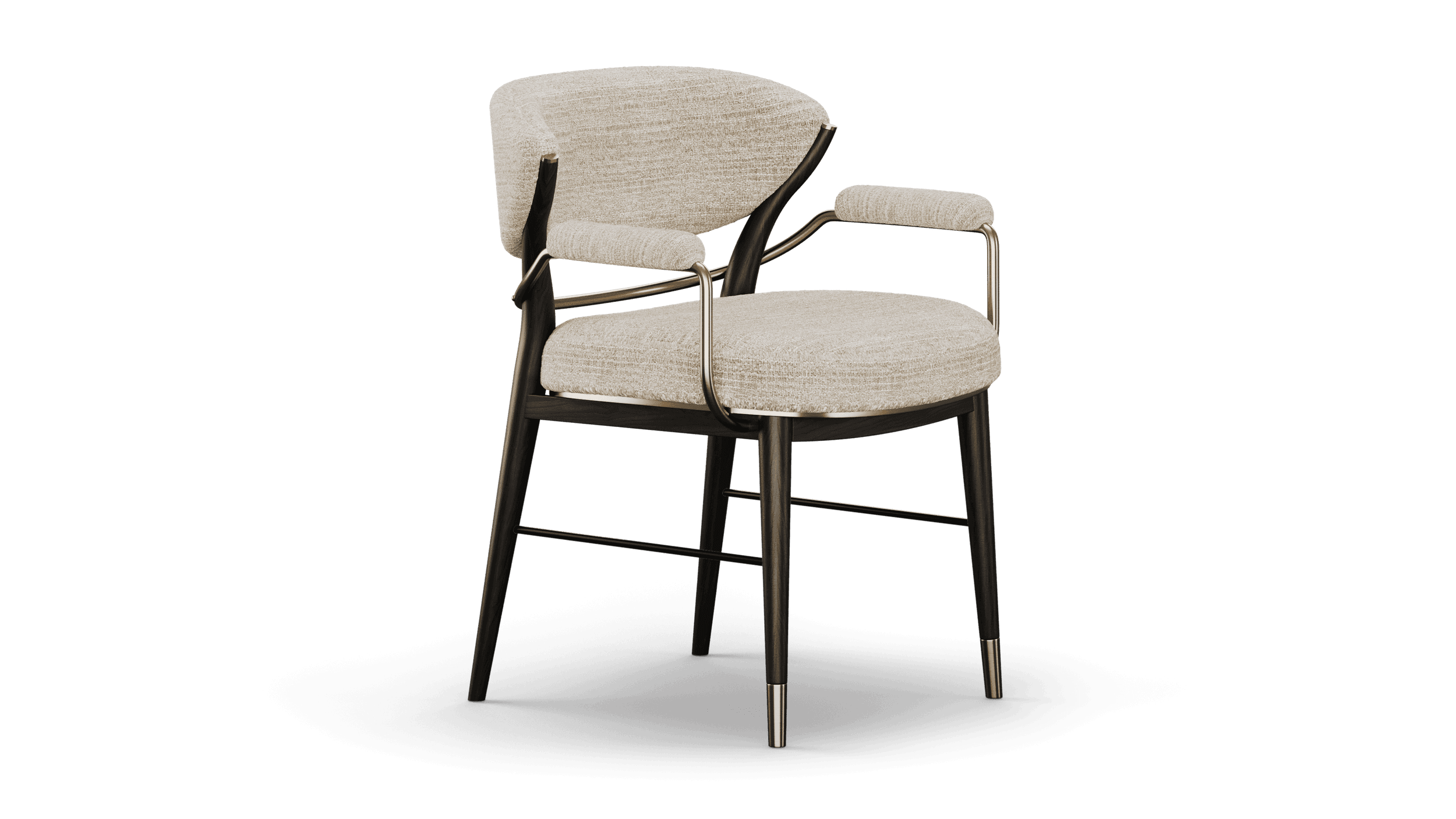 Front three-quarter view with cream textured upholstery and brass-tipped black legs