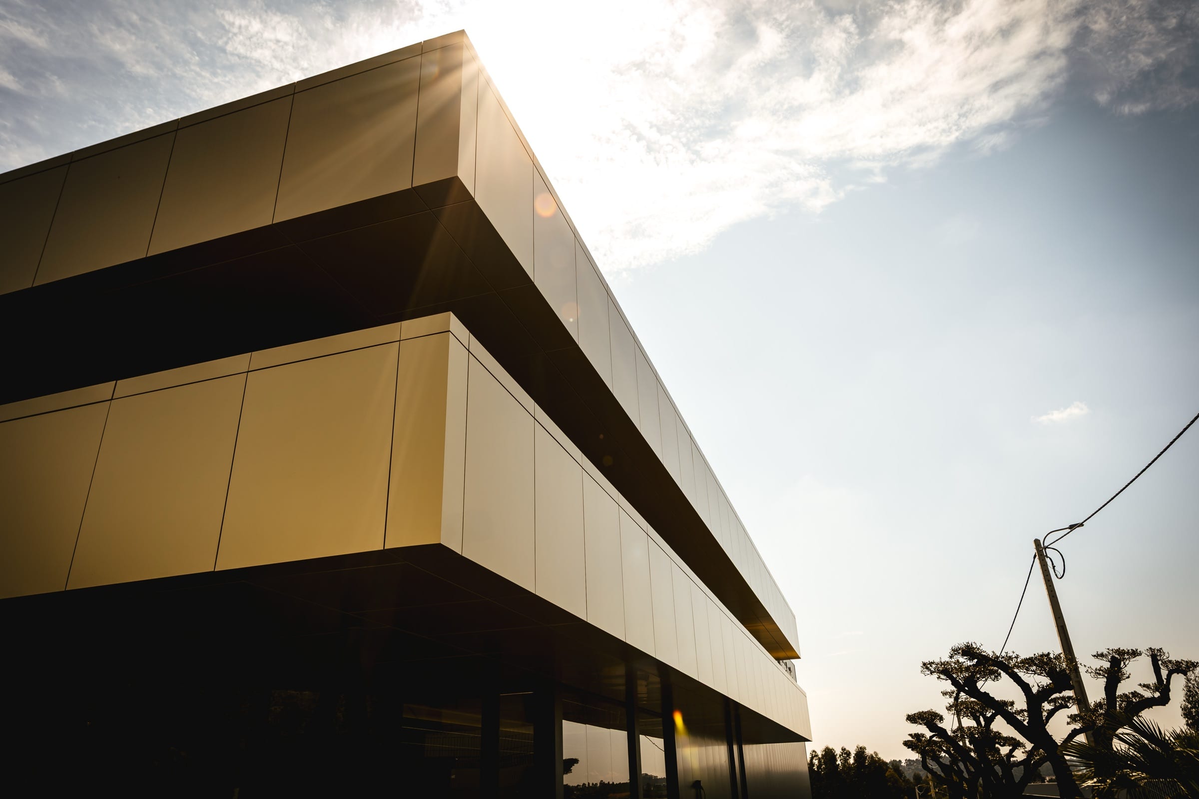 The Elbra building at golden hour, our atelier in Paços de Ferreira, Portugal